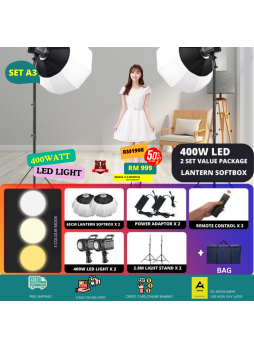  Proocam kb-1210 Studio Lighting Kit 1 PAIR Lantern 65cm Softbox with 400W LED Light Bi-Colour SET A3